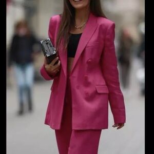 Zara Pink Fuchisa Double Breasted Blazer Small NWT